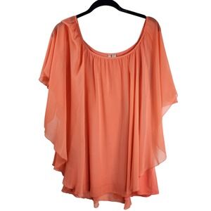 Womens Plus Size 26/28W‎ Orange Tank Top Sheer Sleeve Overlay Flowy Layer Twofer